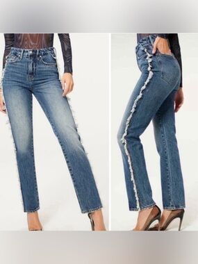 Good American Good Boy Side Frayed Straight Leg Jeans Size 4/27 NWT